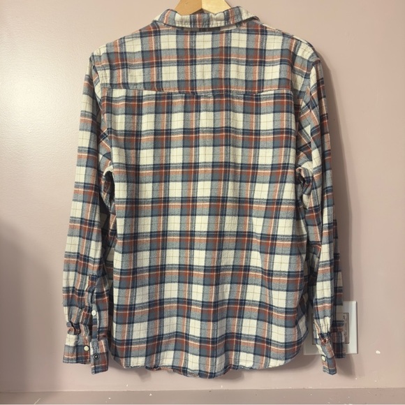 Lucky Brand Pearl Snap Flannel Shirt Plaid Blue Cream Mens Size XL - Picture 9 of 9